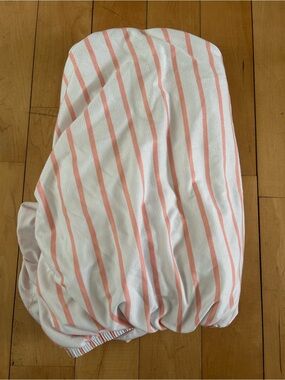 White and Light Pink Striped Crib Sheet
